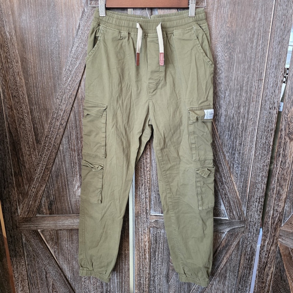 Heron Preston Pants Kid's Size 170 Army Green Cargo Jogger Pockets Drawstring - Picture 1 of 8